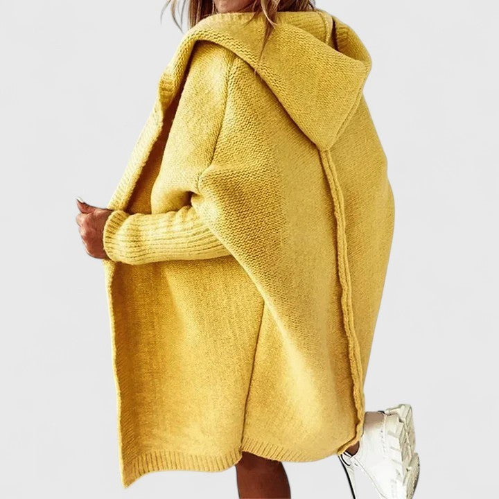 Irma | Women's Hooded Open Front Cardigan in Yellow