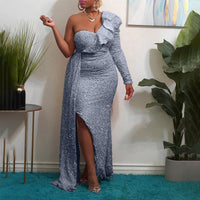 Isabeau | Women's Asymmetric Elegant Maxi Dress in Gray