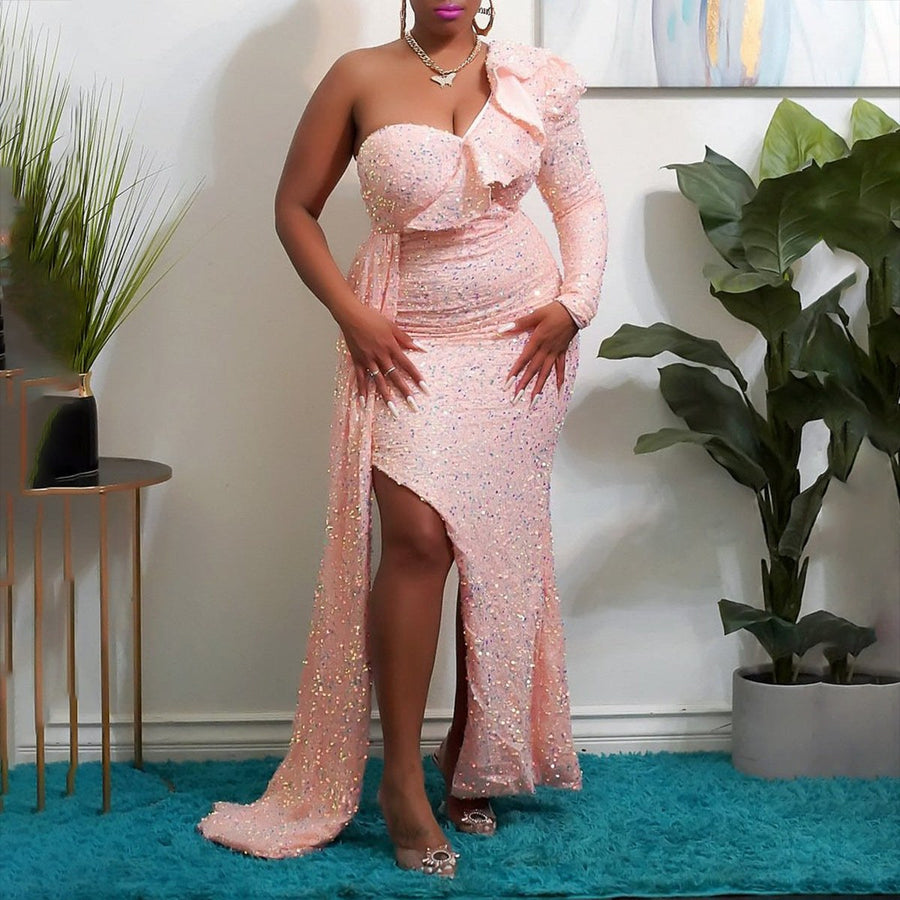 Isabeau | Women's Asymmetric Elegant Maxi Dress in Pink
