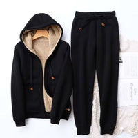Isabel | Women's Sherpa-Lined Zip-Up Winter Hoodie Jogger Set in Black