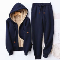 Isabel | Women's Sherpa-Lined Zip-Up Winter Hoodie Jogger Set in Blue