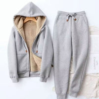 Isabel | Women's Sherpa-Lined Zip-Up Winter Hoodie Jogger Set in Gray