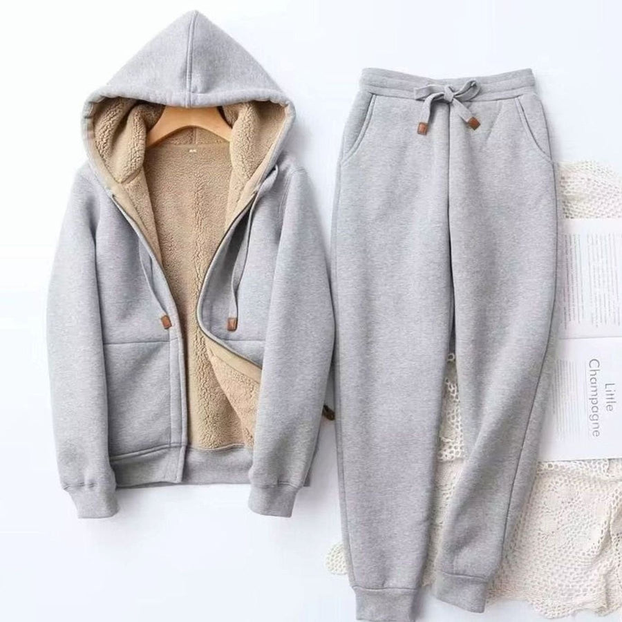 Isabel | Women's Sherpa-Lined Zip-Up Winter Hoodie Jogger Set in Gray