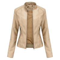 Isabella | Women's Stand Collar Zipper Pockets Jacket in Beige