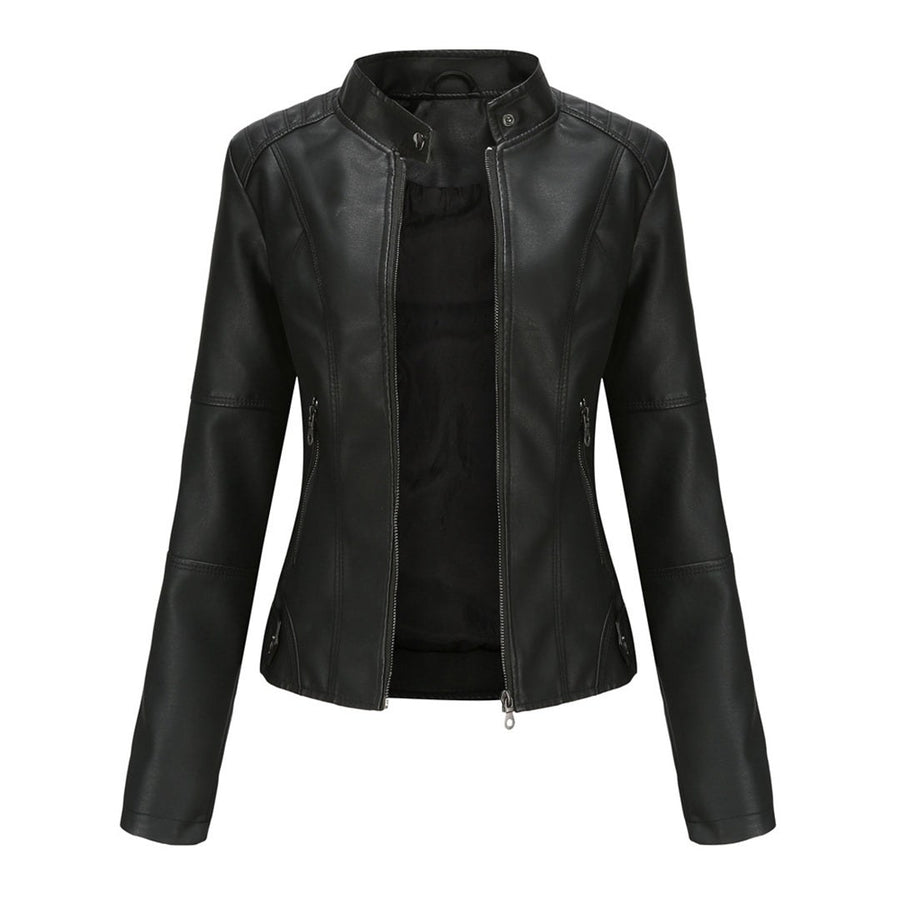 Isabella | Women's Stand Collar Zipper Pockets Jacket in Black