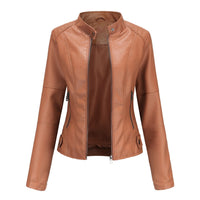 Isabella | Women's Stand Collar Zipper Pockets Jacket in Light Brown