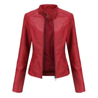 Isabella | Women's Stand Collar Zipper Pockets Jacket in Red