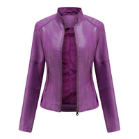 Isabella | Women's Stand Collar Zipper Pockets Jacket in Violet