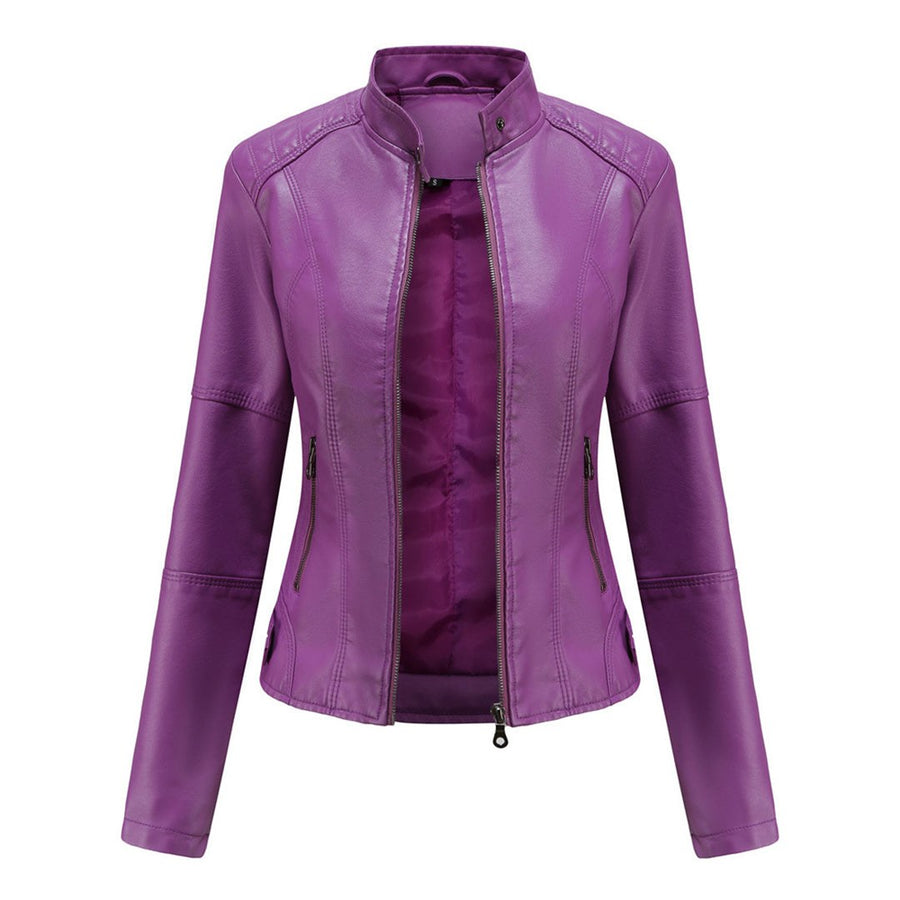 Isabella | Women's Stand Collar Zipper Pockets Jacket in Violet