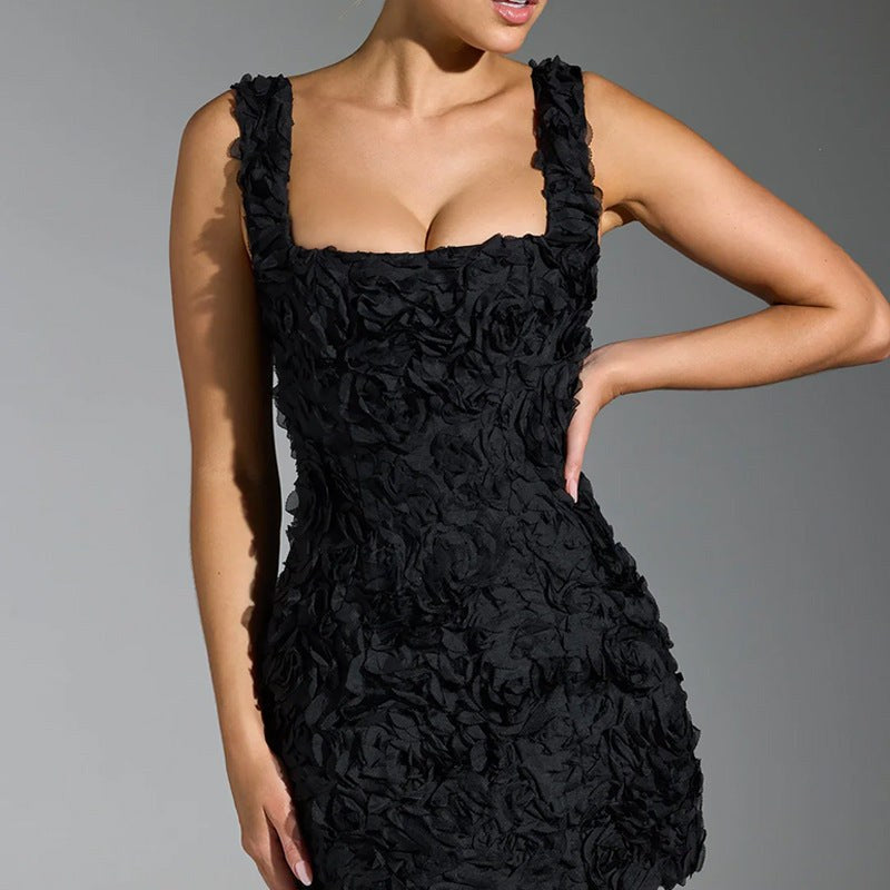 Isadora | Women's Textured Bodycon Mini Dress in Black