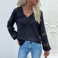 Isadora | Women's V-Neck Lace Modern Blouse in Black