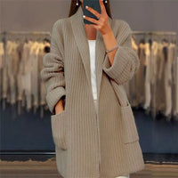 Isadora | Women's Open Front Knit Pockets Cardigan in Brown