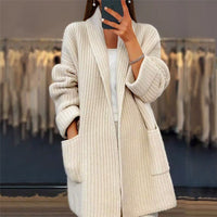 Isadora | Women's Open Front Knit Pockets Cardigan in Cream