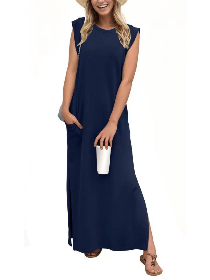 Isaline | Women's Flowing Modern Maxi Dress in Dark Blue