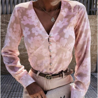 Isaline | Women's Button-Front Floral Blouse in Pink