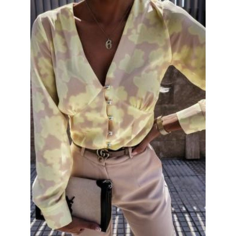 Isaline | Women's Button-Front Floral Blouse in Yellow