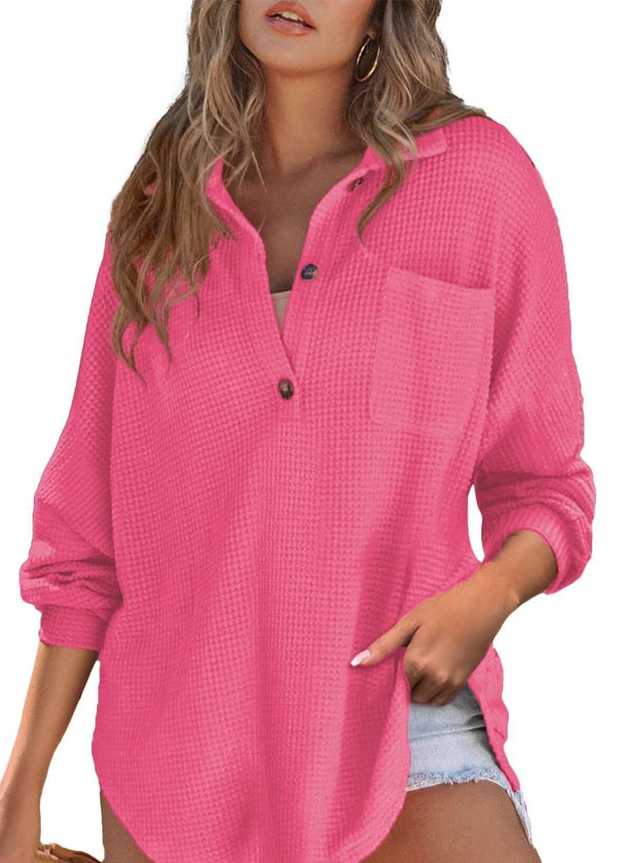 Isandra | Women's Button Detail Long Sleeve Shirt in Fuchsia
