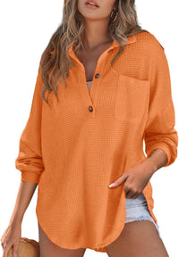 Isandra | Women's Button Detail Long Sleeve Shirt in Orange