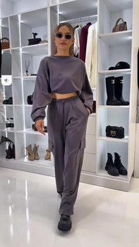 Isaure | Women's Wide Leg Top in Dark Gray