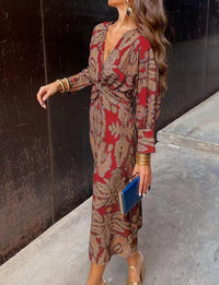 Iselin | Women's Wrap Floral Elegant Maxi Dress in Burgundy