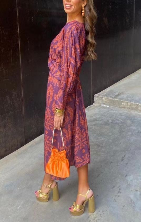 Iselin | Women's Wrap Floral Elegant Maxi Dress in Purple