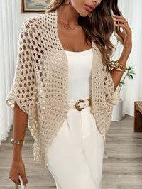 Iseult | Women's Open Knit Drape Cardigan in Beige