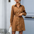 Iseult | Women's Textured Belted Soft Shirt Dress