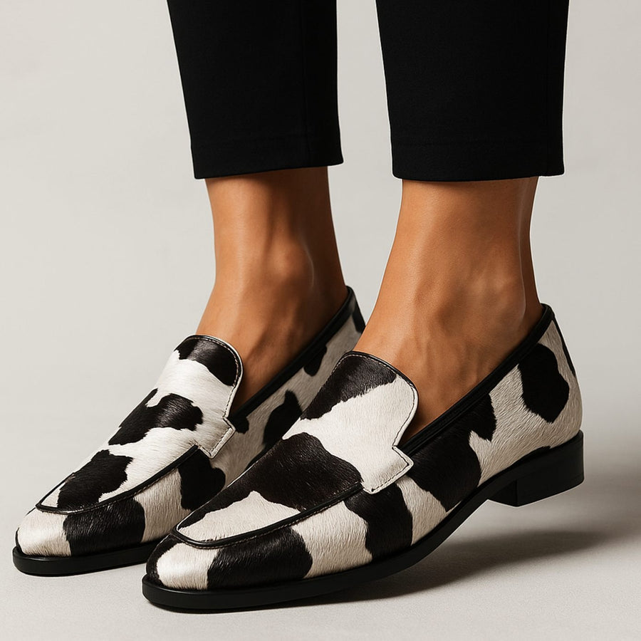 Isla | Women's Cow-Print Pointed-Toe Slip-On Modern Loafers