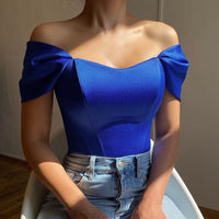 Isla | Women's Bodycon Puff Sleeve Top in Blue