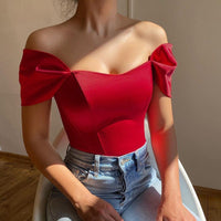 Isla | Women's Bodycon Puff Sleeve Top in Red