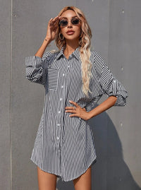Isla | Women's Striped Shirt Dress in Black