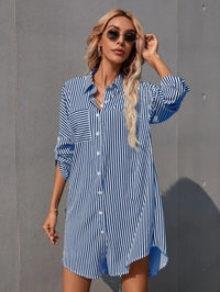 Isla | Women's Striped Shirt Dress in Royal Blue
