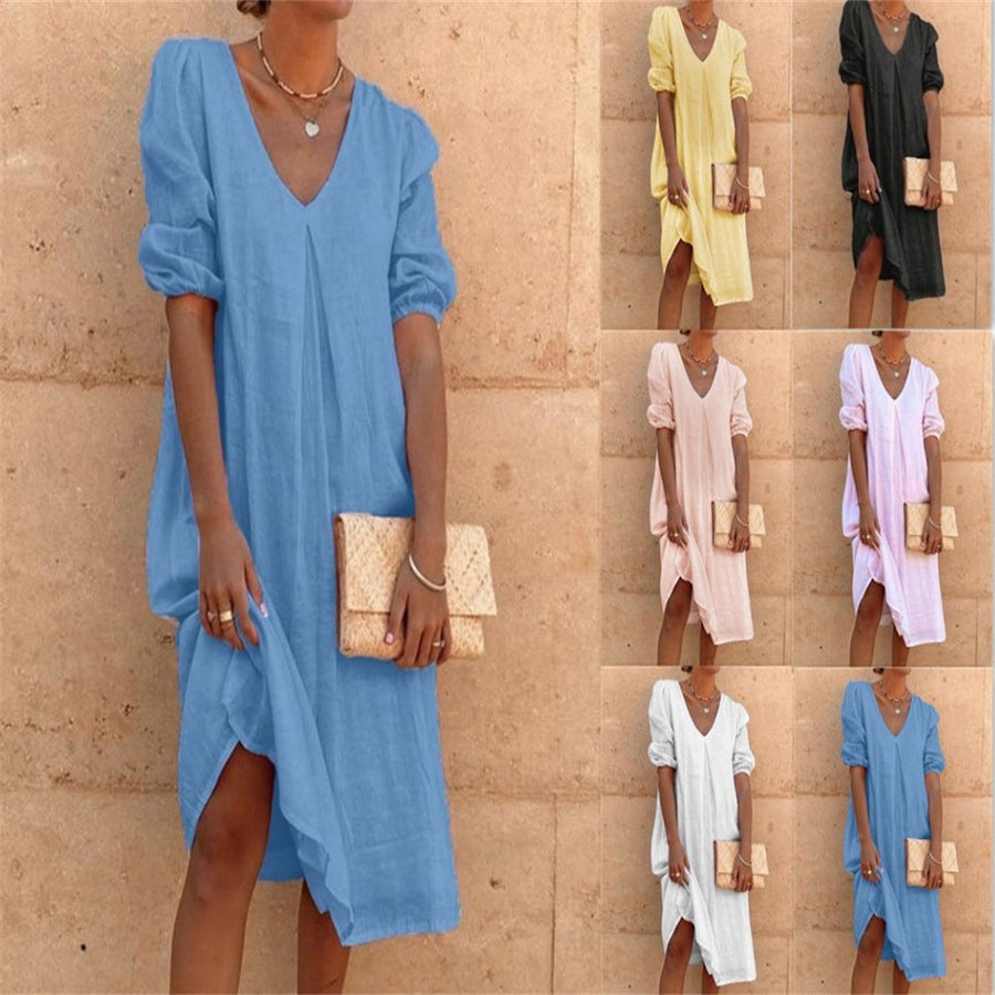 Ismenia | Women's V-Neck Puff Sleeve Dress