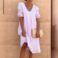 Ismenia | Women's V-Neck Puff Sleeve Dress in Pink