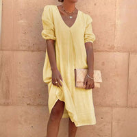 Ismenia | Women's V-Neck Puff Sleeve Dress in Yellow