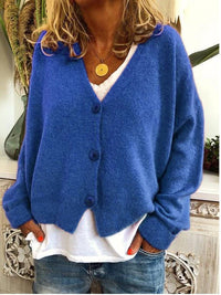 Isolde | Women's V-Neck Button Front Cardigan in Blue