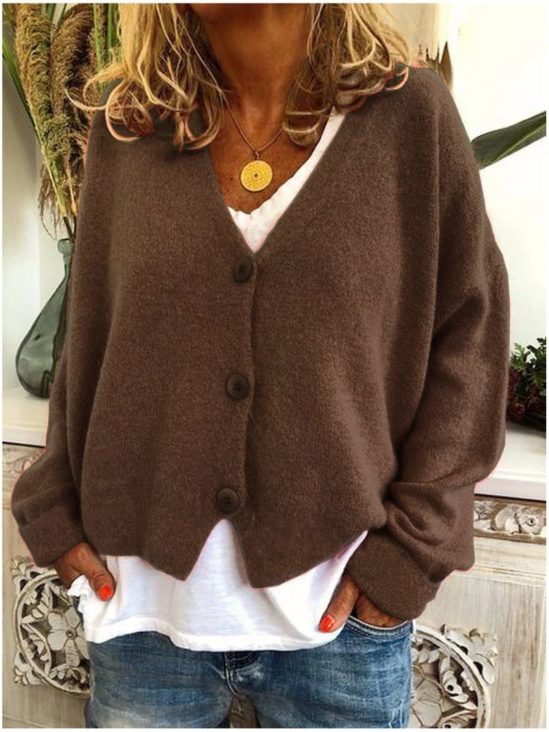 Isolde | Women's V-Neck Button Front Cardigan in Brown