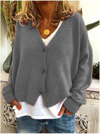 Isolde | Women's V-Neck Button Front Cardigan in Gray