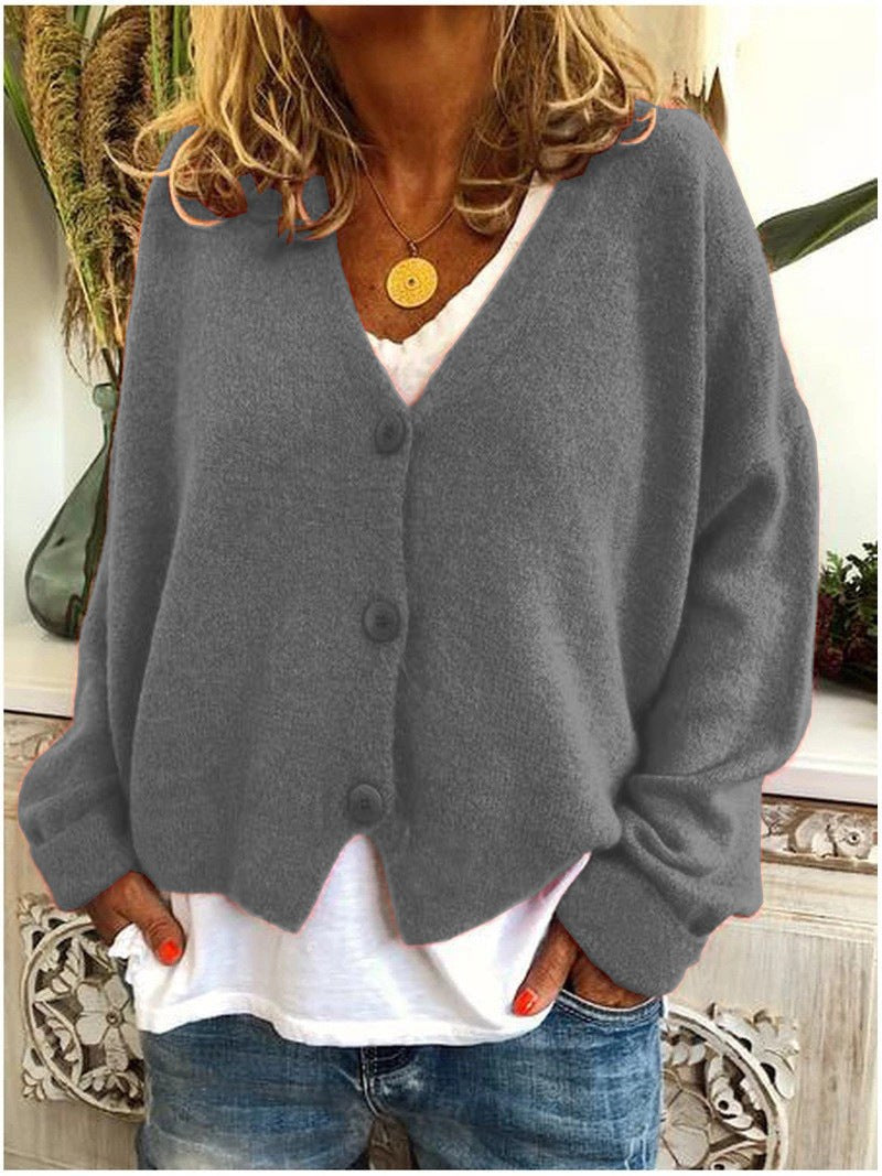 Isolde | Women's V-Neck Button Front Cardigan in Gray