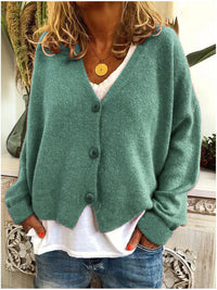 Isolde | Women's V-Neck Button Front Cardigan in Light Green