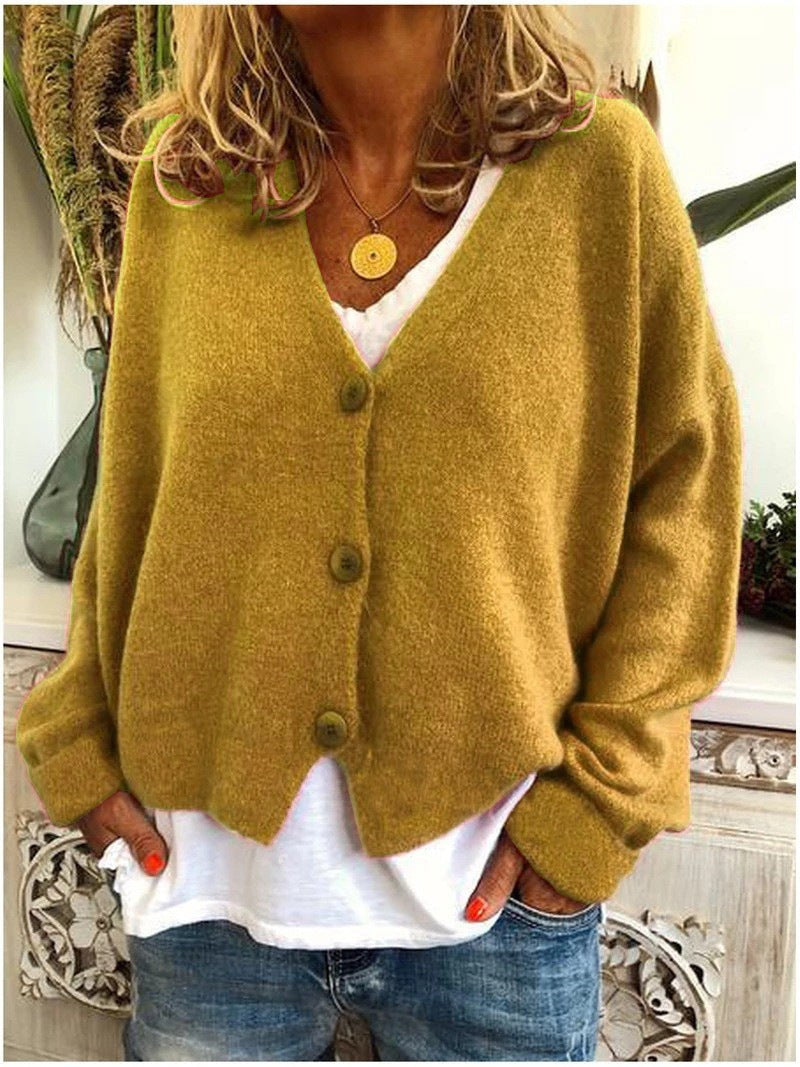 Isolde | Women's V-Neck Button Front Cardigan in Yellow