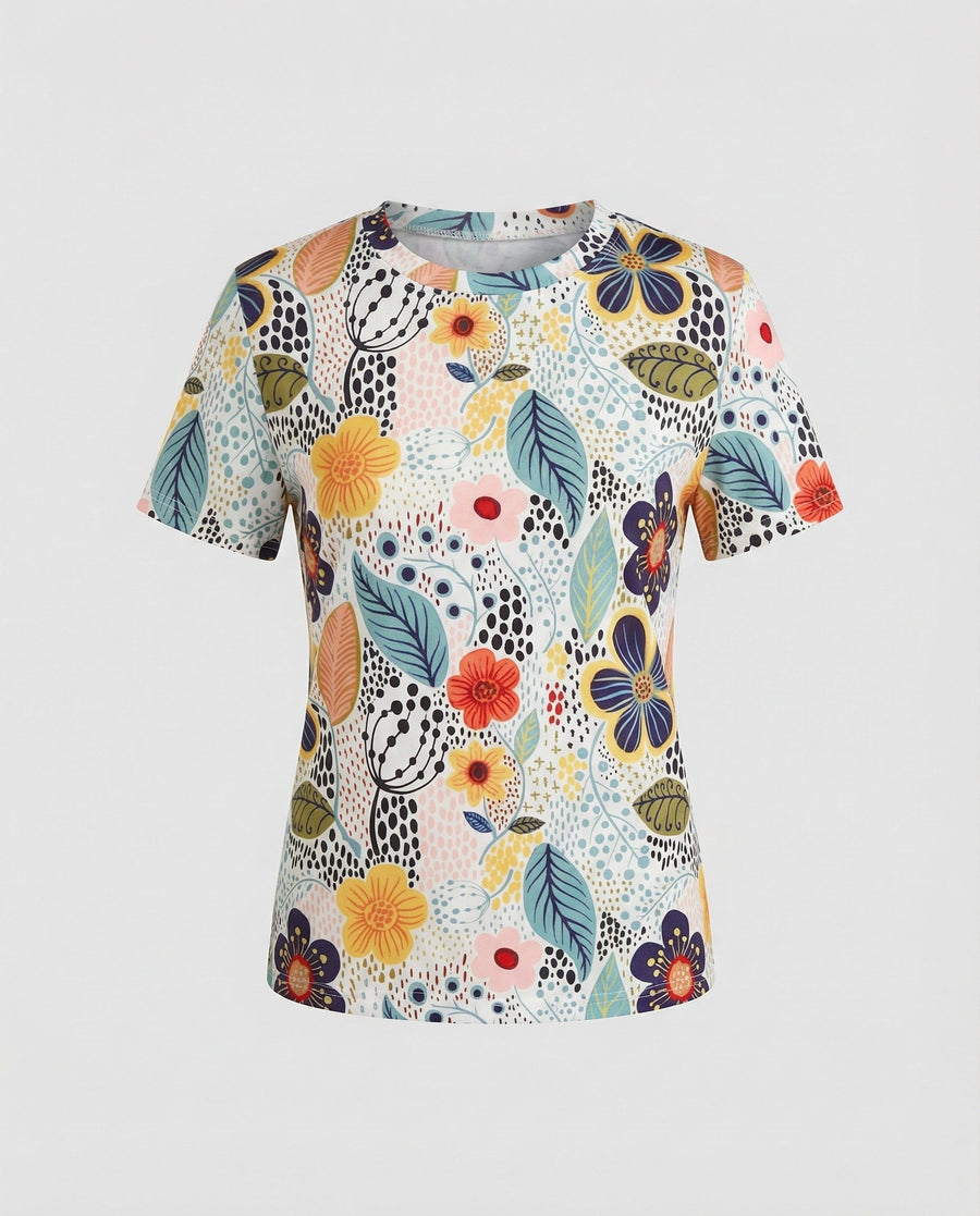 Isotta | Women's Floral Print Soft T-Shirt in White