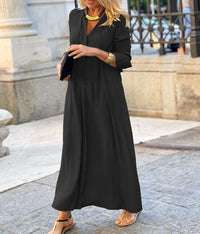 Iustina | Women's V-Neck Elegant Maxi Dress in Black