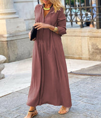 Iustina | Women's V-Neck Elegant Maxi Dress in Brick Red