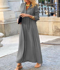 Iustina | Women's V-Neck Elegant Maxi Dress in Gray