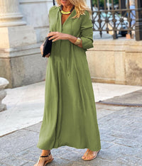 Iustina | Women's V-Neck Elegant Maxi Dress in Green