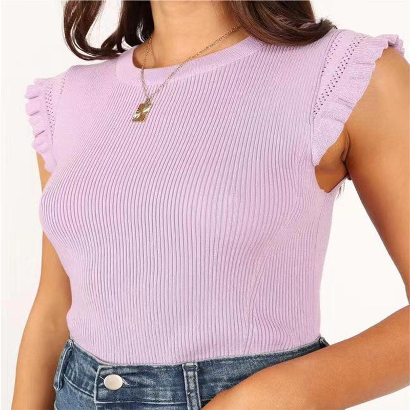 Ivana | Women's Bodycon Ruffle Shirt in Purple