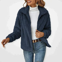 Ivana | Women's Zip Front Long Sleeve Cardigan in Dark Blue