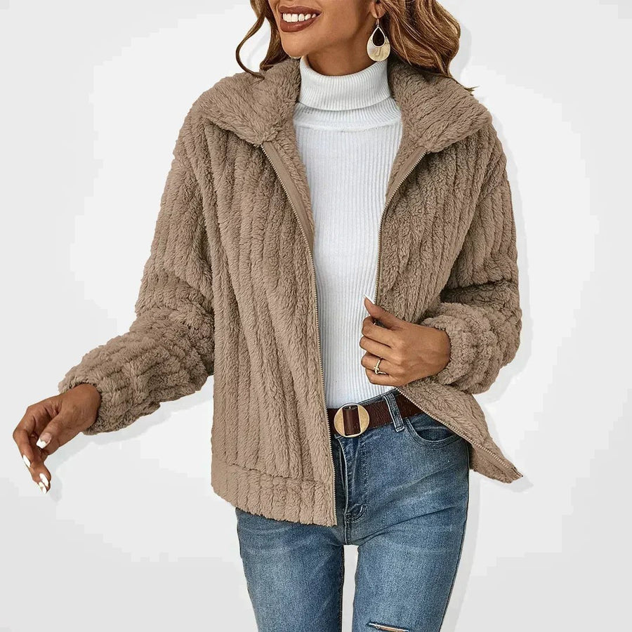Ivana | Women's Zip Front Long Sleeve Cardigan in Khaki