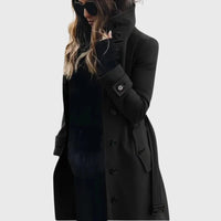 Ivory | Women's Button Front High Stand Collar Coat in Black